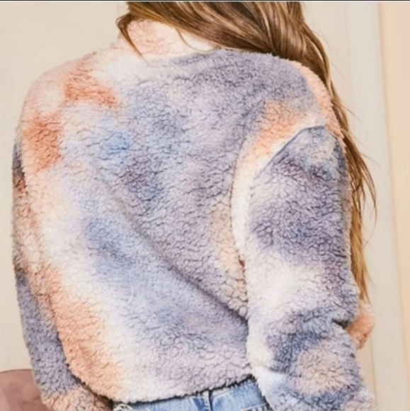 Plush Sherpa Tie dye Half Zip pullover Teddy sweater - Picture 3 of 8